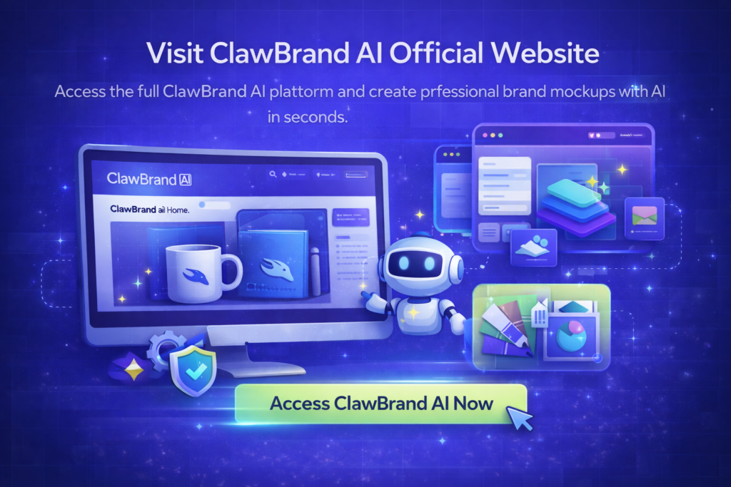 ClawBrand AI official website dashboard showing AI mockup generator and branding tools for creating professional visuals